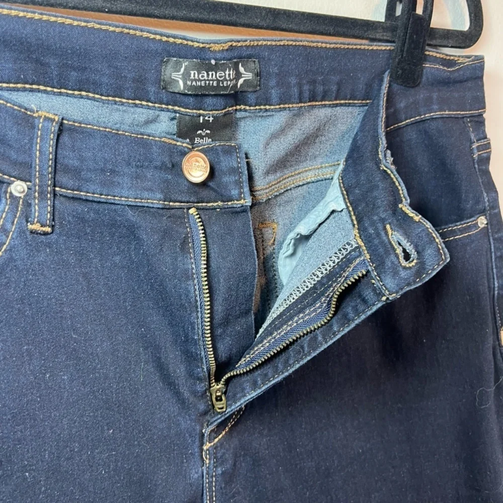 Nanette Lepore Women's Belle High Rise Bootcut Jeans Dark Blue Denim Pants Sz 14